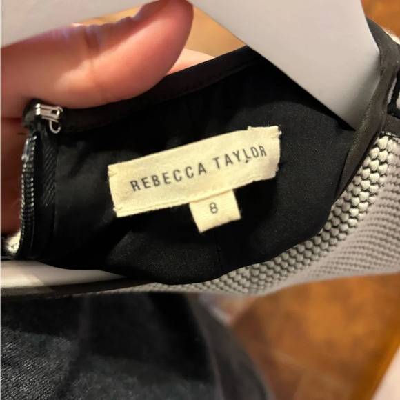 REBECCA TAYLOR Crew Neck Mini Dress Grey Houndstooth Drop waist Flare Medium 8 - Picture 5 of 5